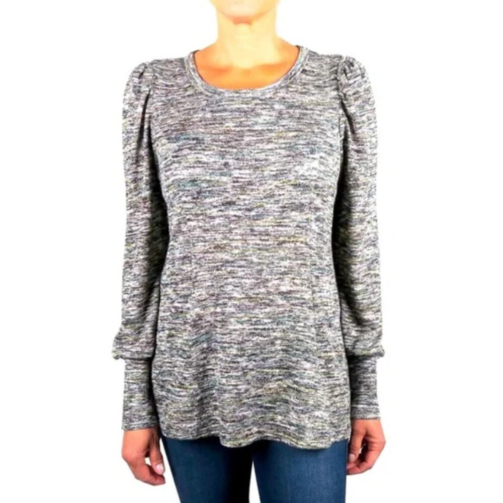 Status by Chenault Marled Pullover Long Sleeve Sweater Black/Teal medium new